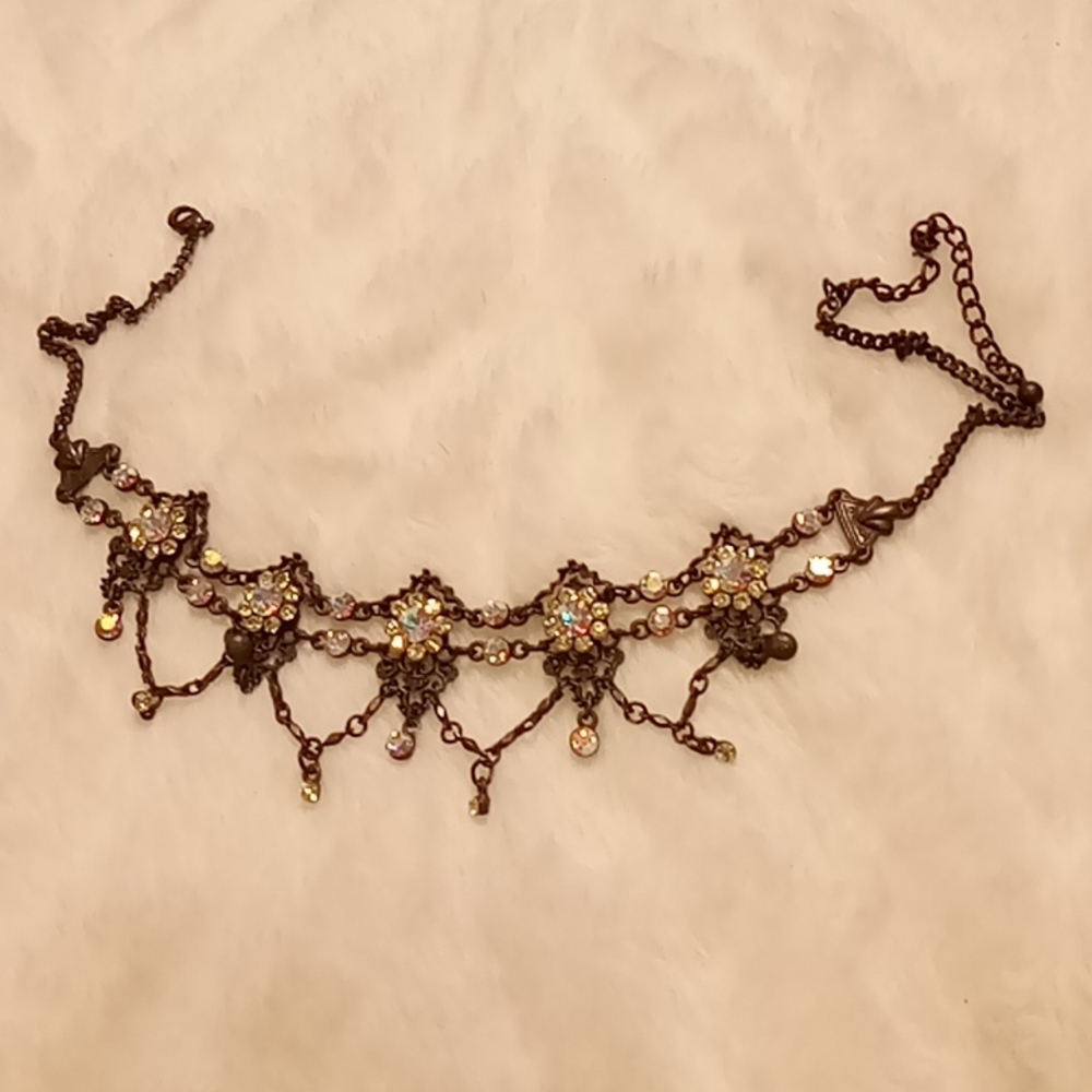 Vintage dark metal choker with yellow flower and aural stones